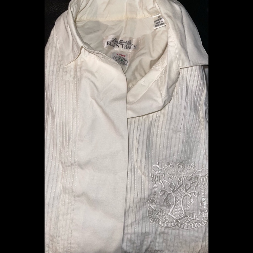 Linda Allard for Ellen Tracy white button down blouse.